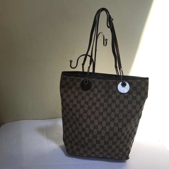 GUCCI GG Monogram Large Eclipse Tote Shoulder Bag Canvas Leather Purse Brown - Picture 13 of 17